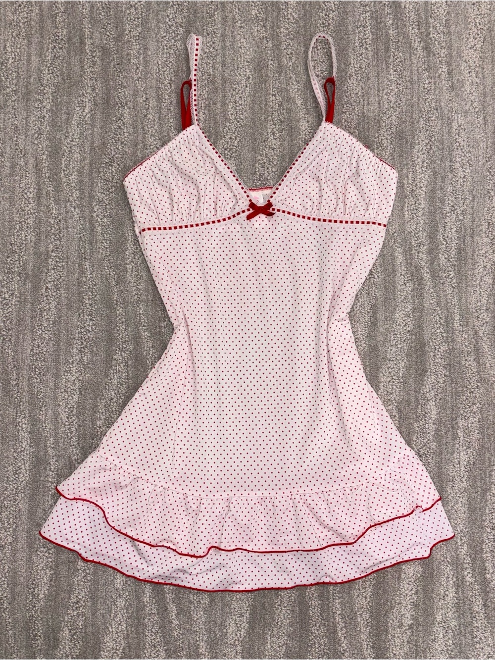 Pucker Up Y2K Polka Dot Babydoll Slip Dress Red White Ruffle Fairy Women’s L